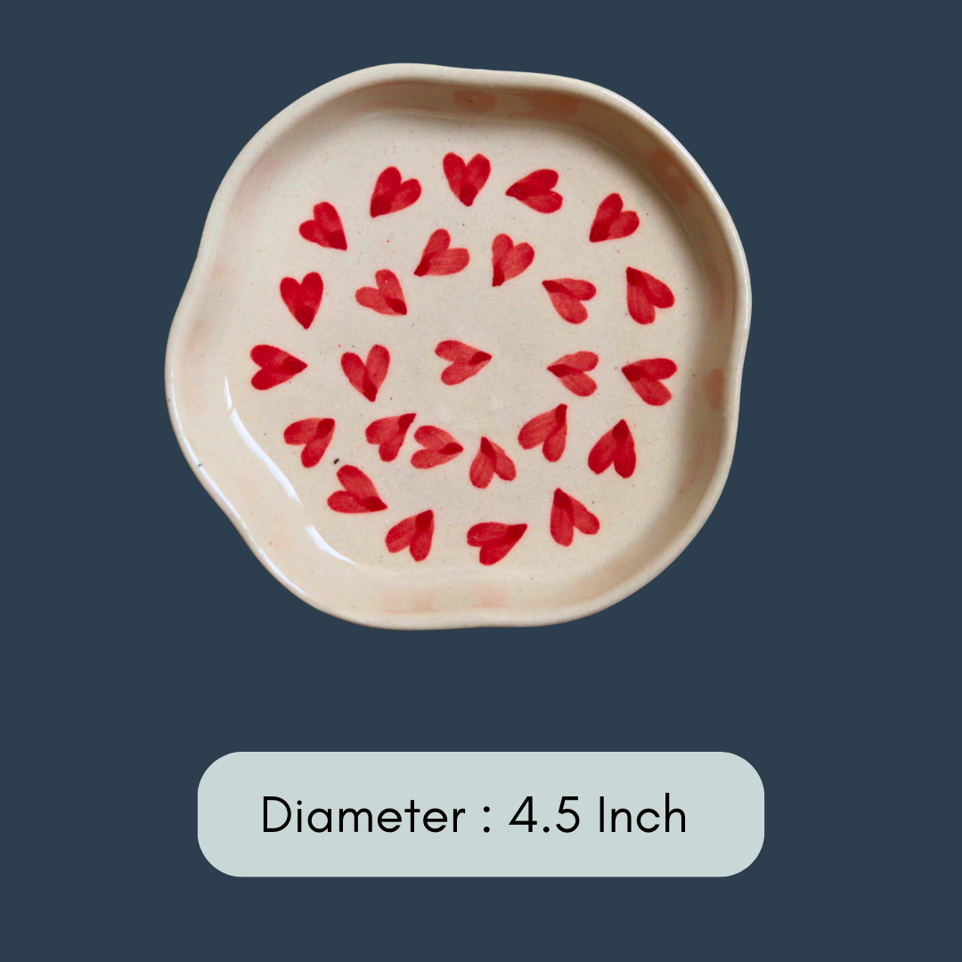 handmade all heart dessert plate with measurement