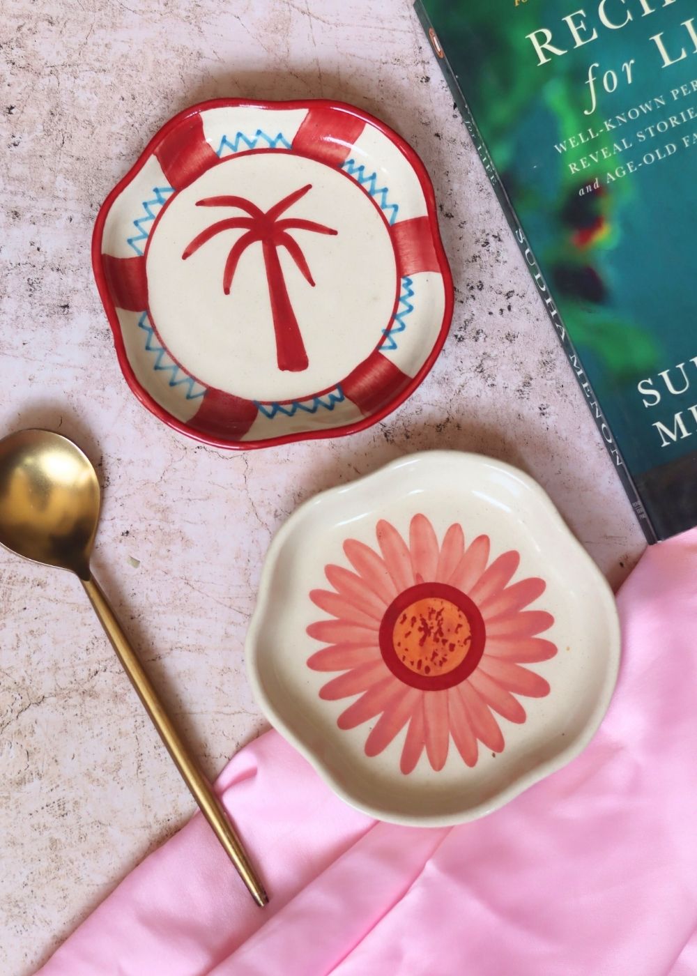 Palm & Flower Handmade Dessert Plate with premium quality material