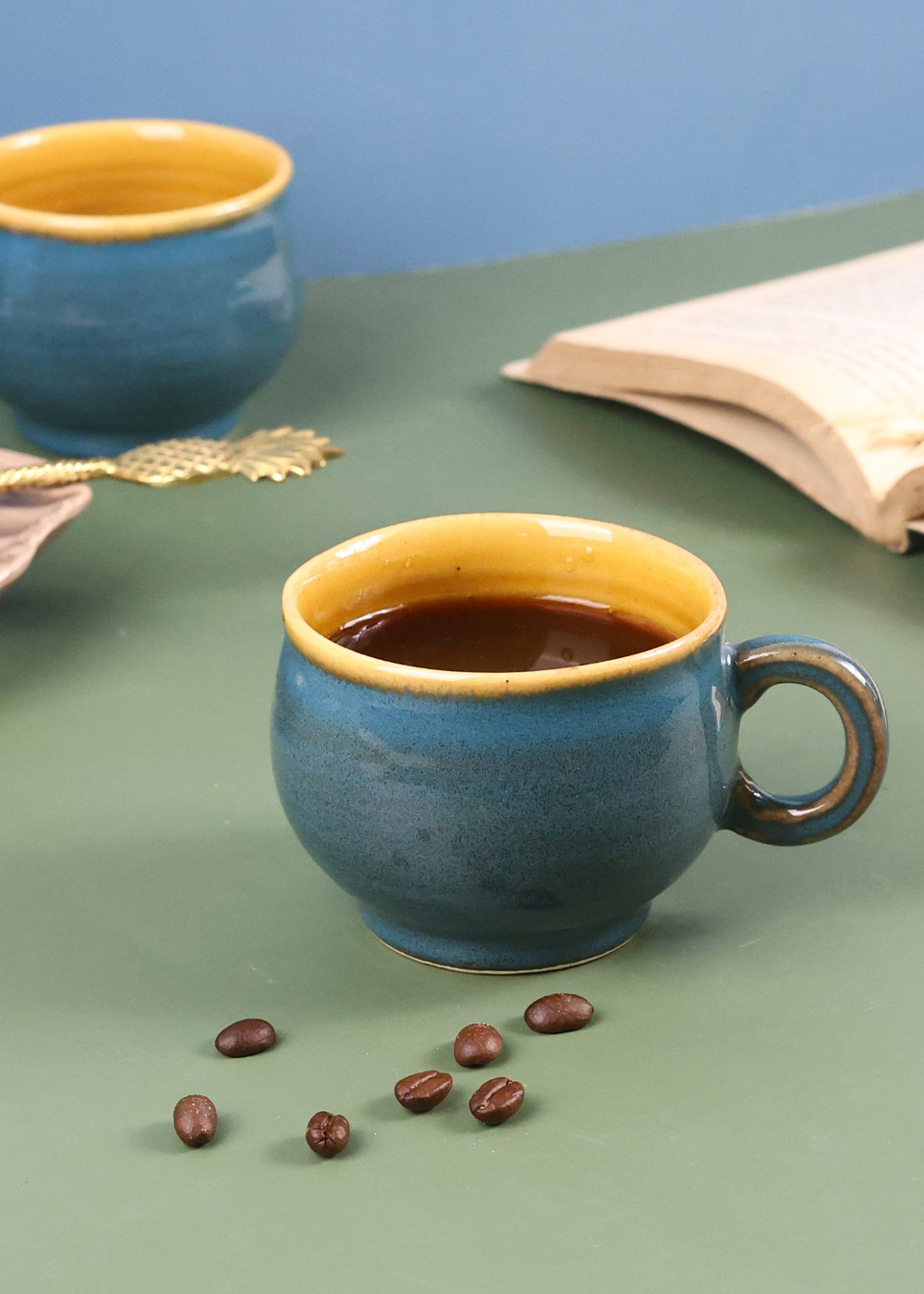 Greyish blue & mustard coffee mug 