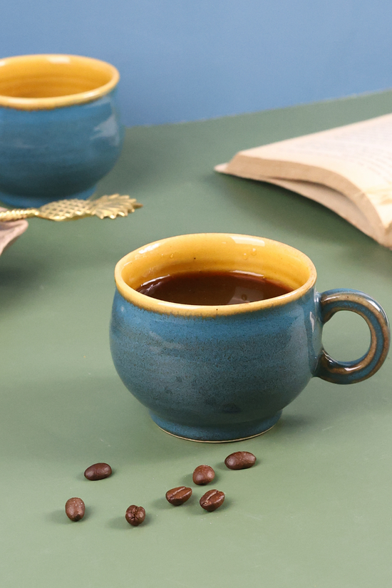 Greyish blue & mustard coffee mug 