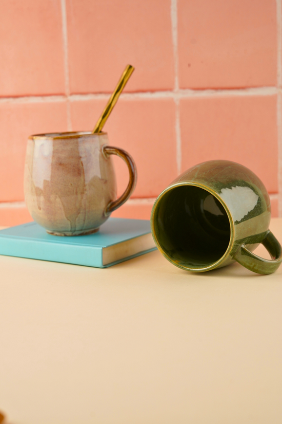 Beige & Green Cozy Mugs - Set of two