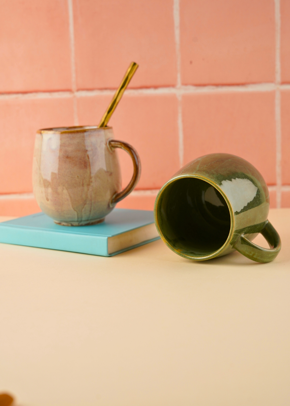 Beige & Green Cozy Mugs - Set of two