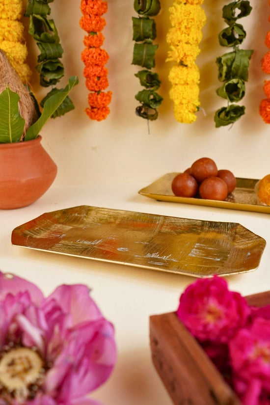 Square Patterned Gold Platter for this festival