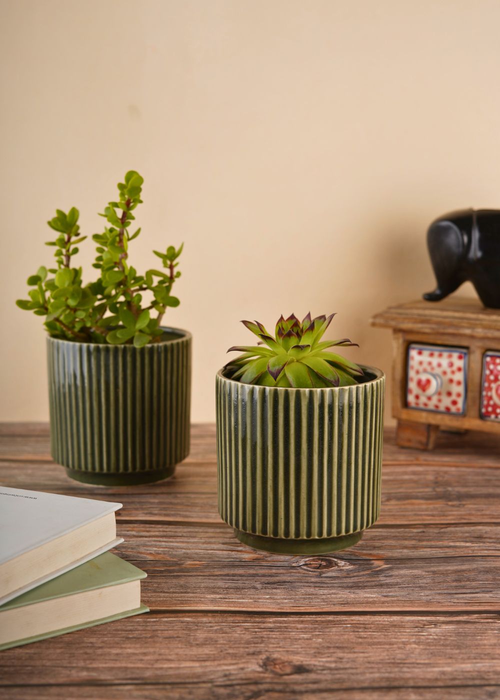 ribbed olive green planter for your beautiful space