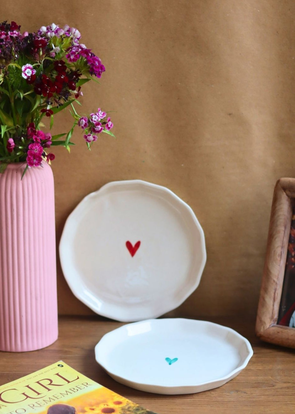 Red and Teal Heart Snack Plates 