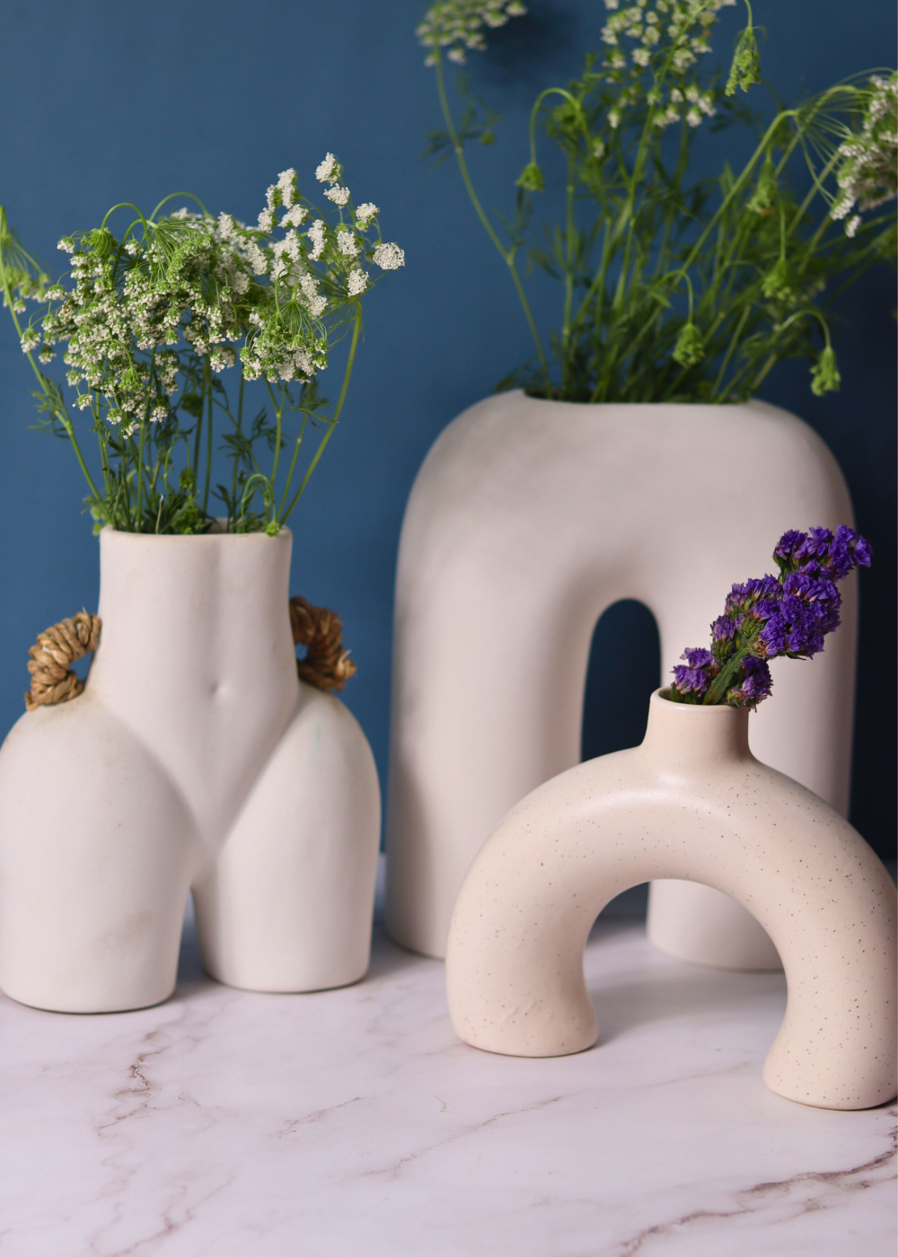 set of three white vase made by ceramic 