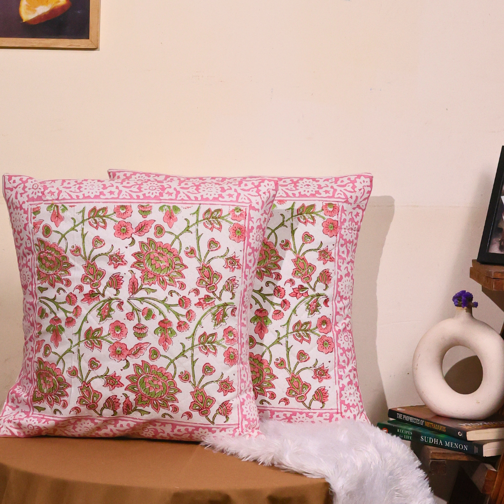 Pink coneflower printed cushion covers