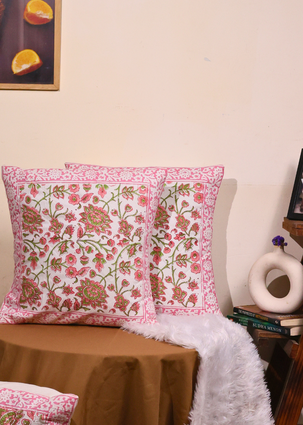 Pink coneflower printed cushion cover