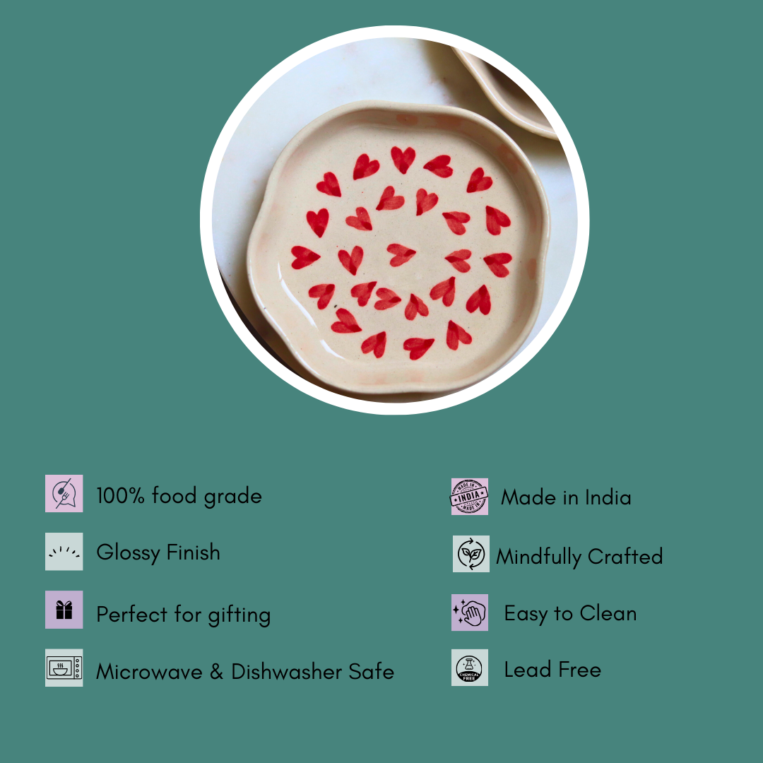 all heart handmade dessert plate with details