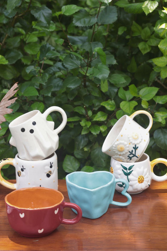 Handmade Set of 6 Floral & Heart Mugs (for the price of 5)