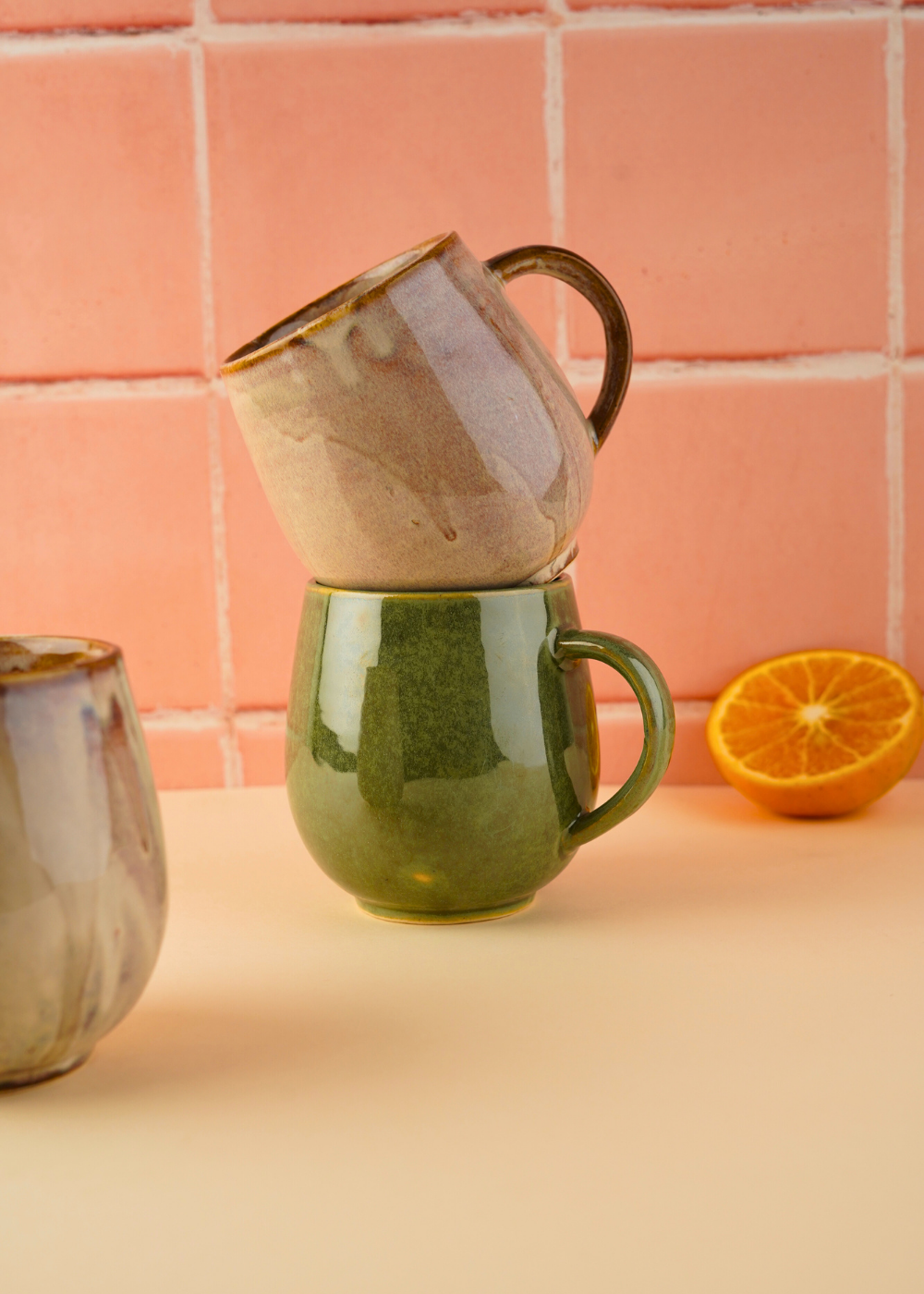 Beige & Green Cozy Mugs - Set of two