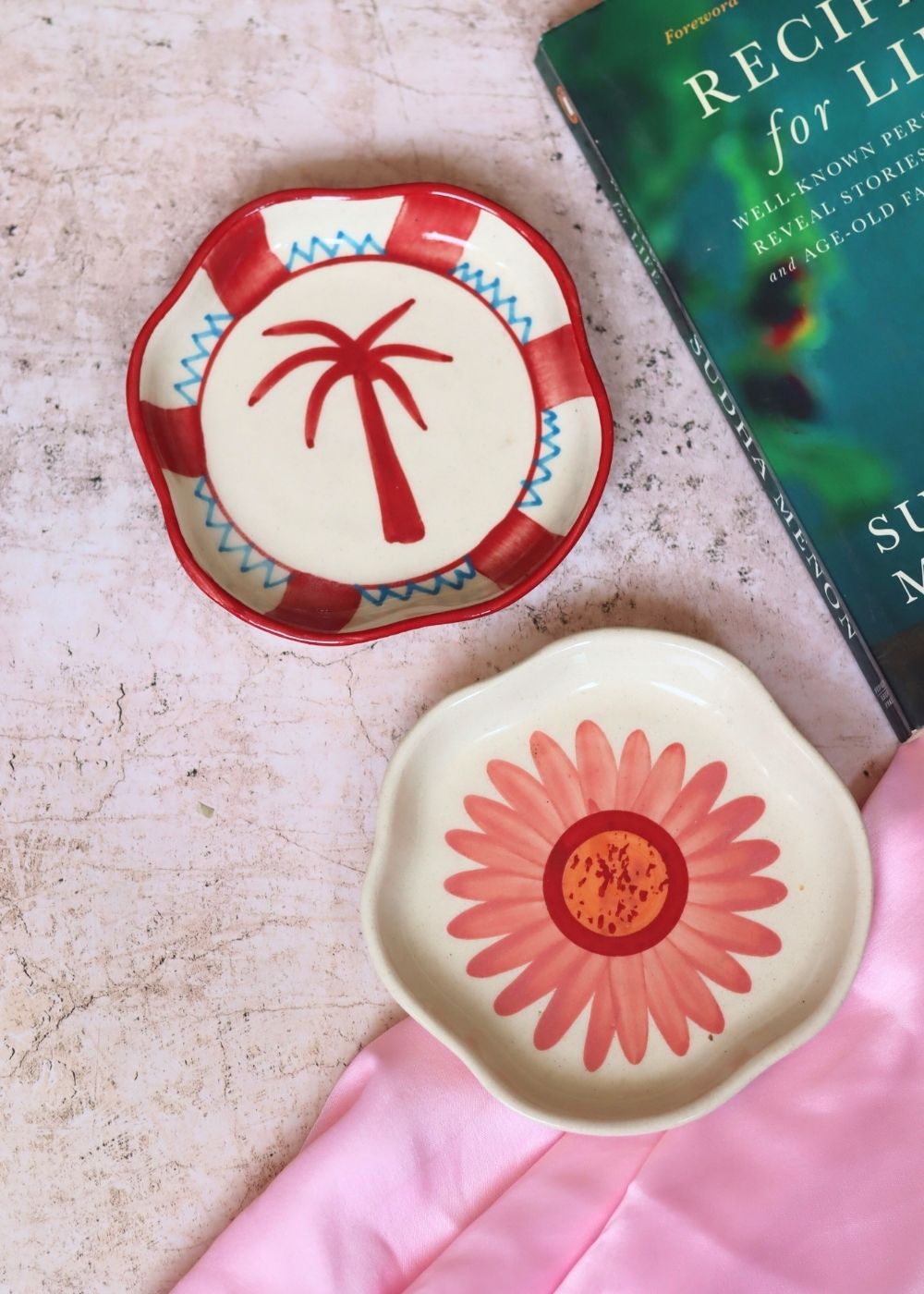 Palm & Flower Handmade Dessert Plate handmade in india