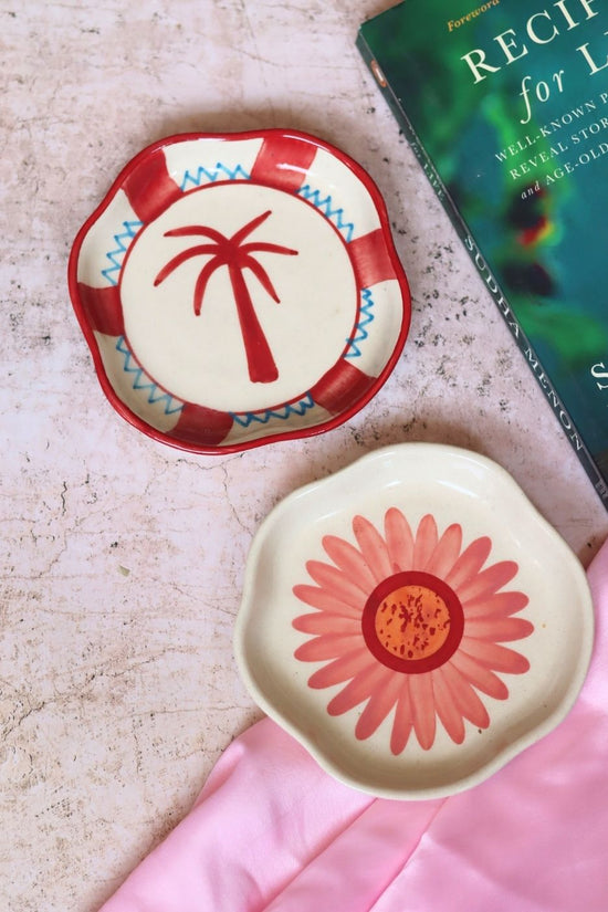 Palm & Flower Handmade Dessert Plate handmade in india