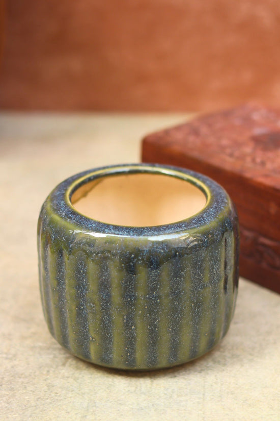 Ribbed Green Planter - Small handmade in Inida