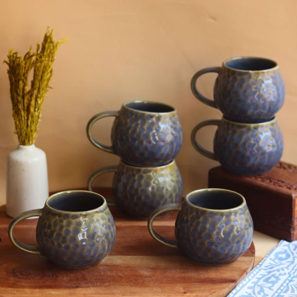 Handmade Grey Honeycomb Mug - Set of 6