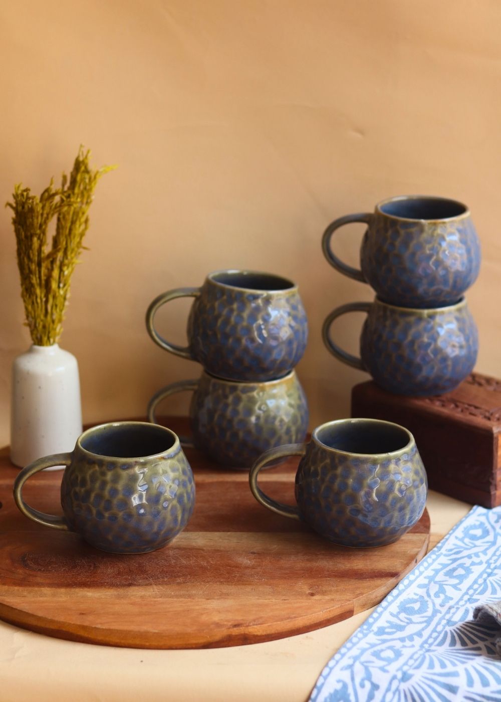 Handmade Grey Honeycomb Mug - Set of 6