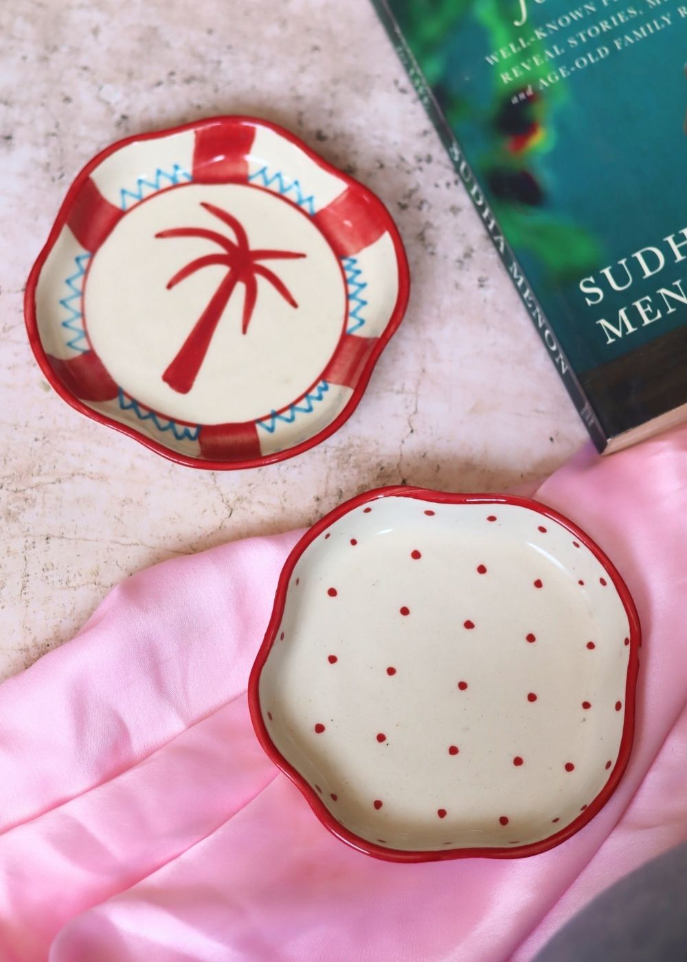 Handmade Palm & Red Polka Handmade dessert plate