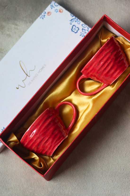Red Twirl Coffee Mug in a Gift Box - Set Of Two