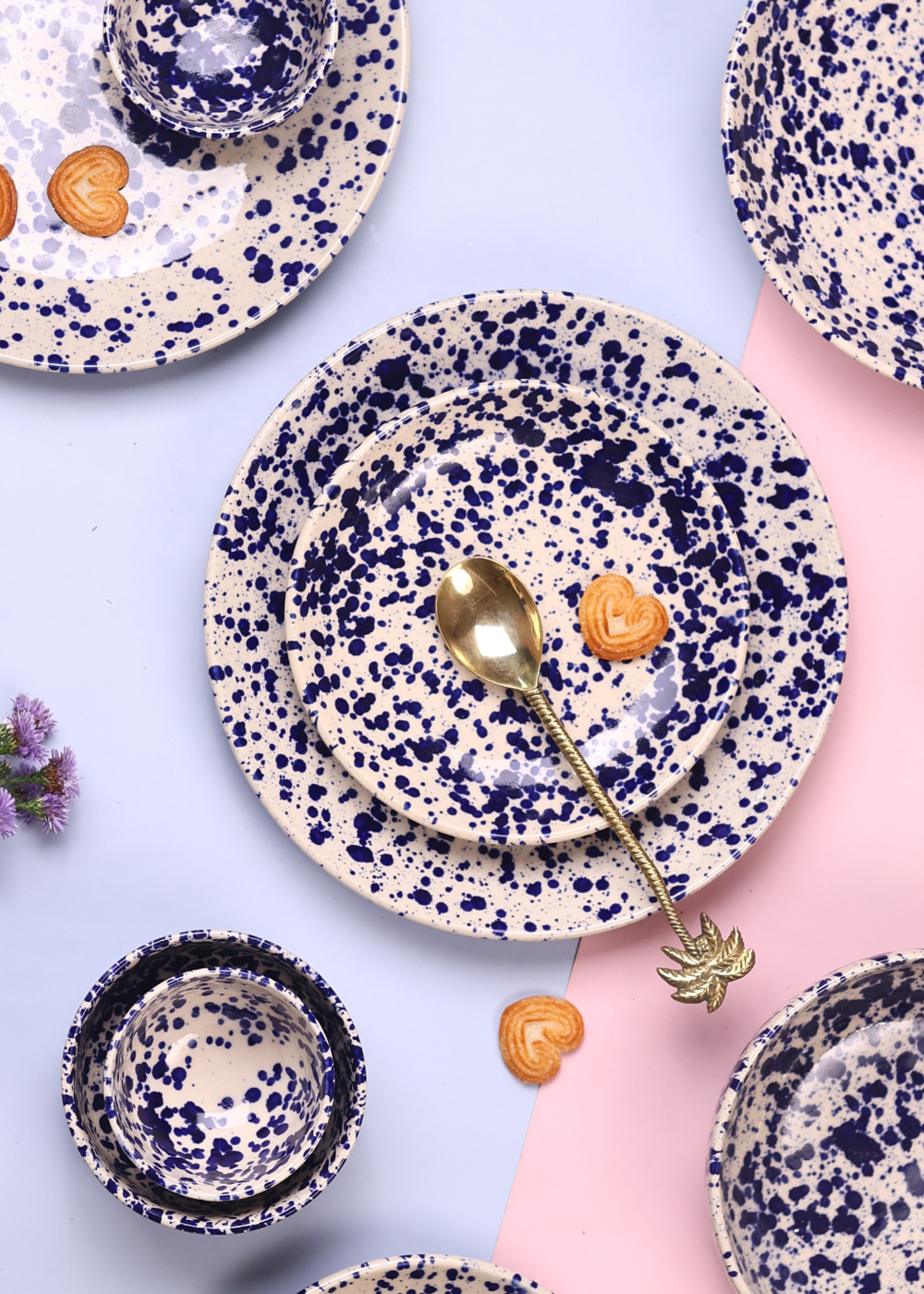 blue flecked dinner set made by ceramic 