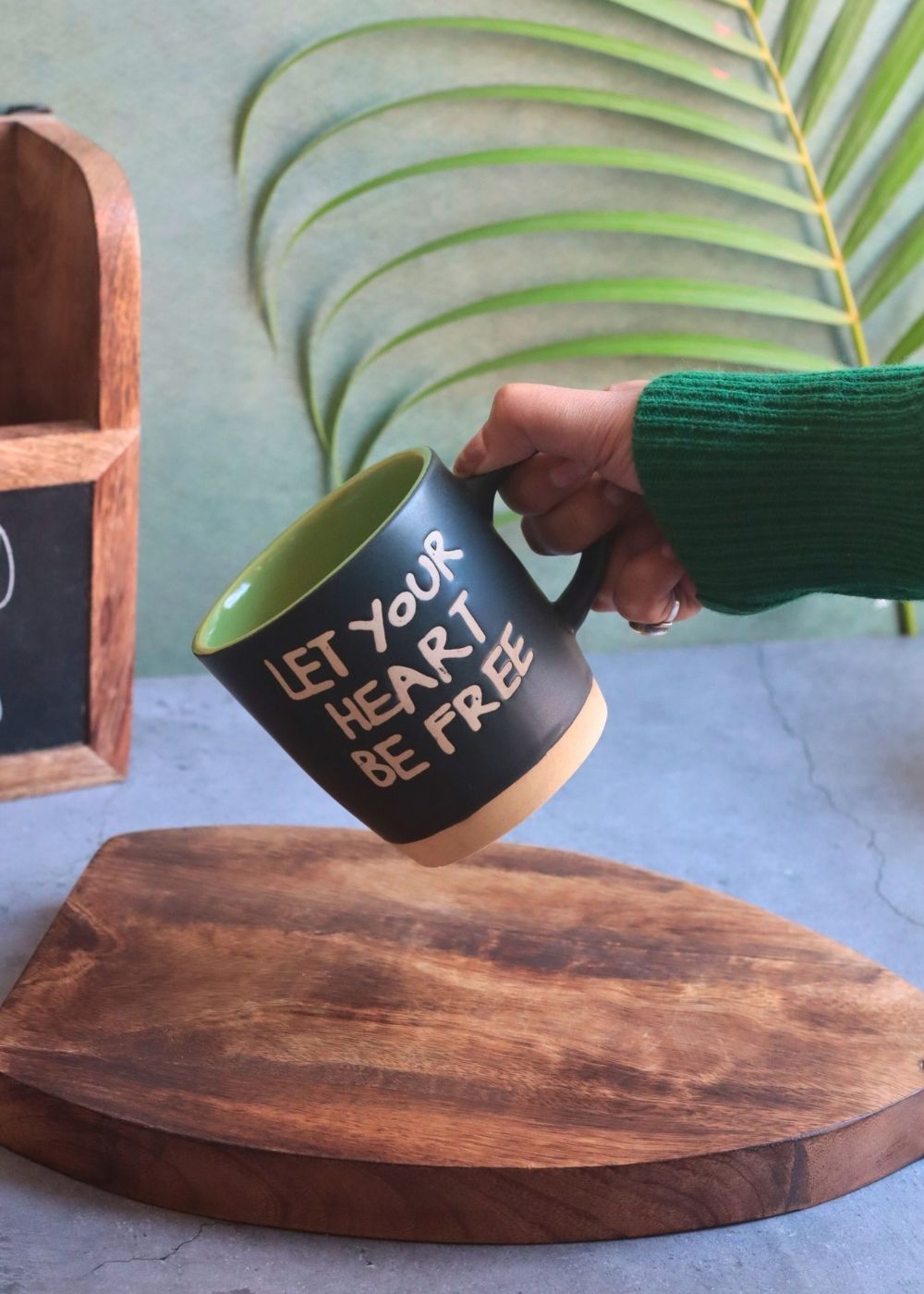 Let Your Heart Be Free Mug - Black handmade in india