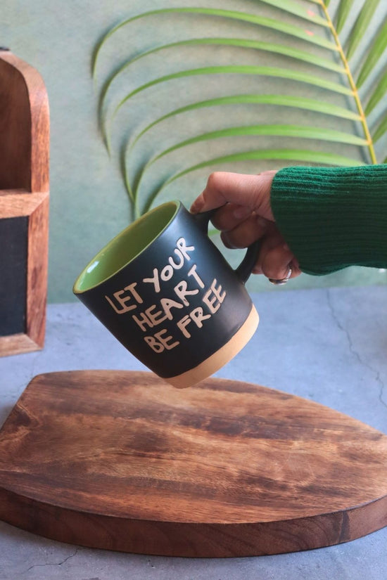 Let Your Heart Be Free Mug - Black handmade in india