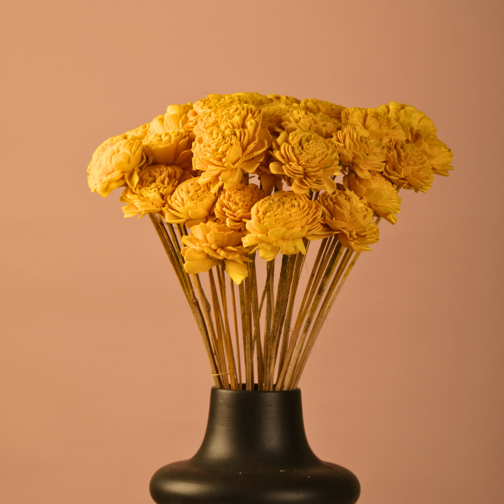 Yellow Ochre Roses - Bunch In Vase