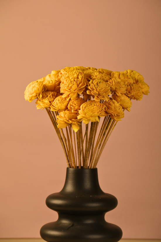 Yellow Ochre Roses - Bunch In Vase