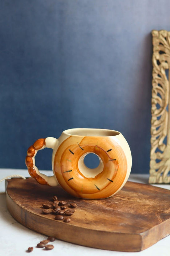 Donut Mug - Brown handmade in india
