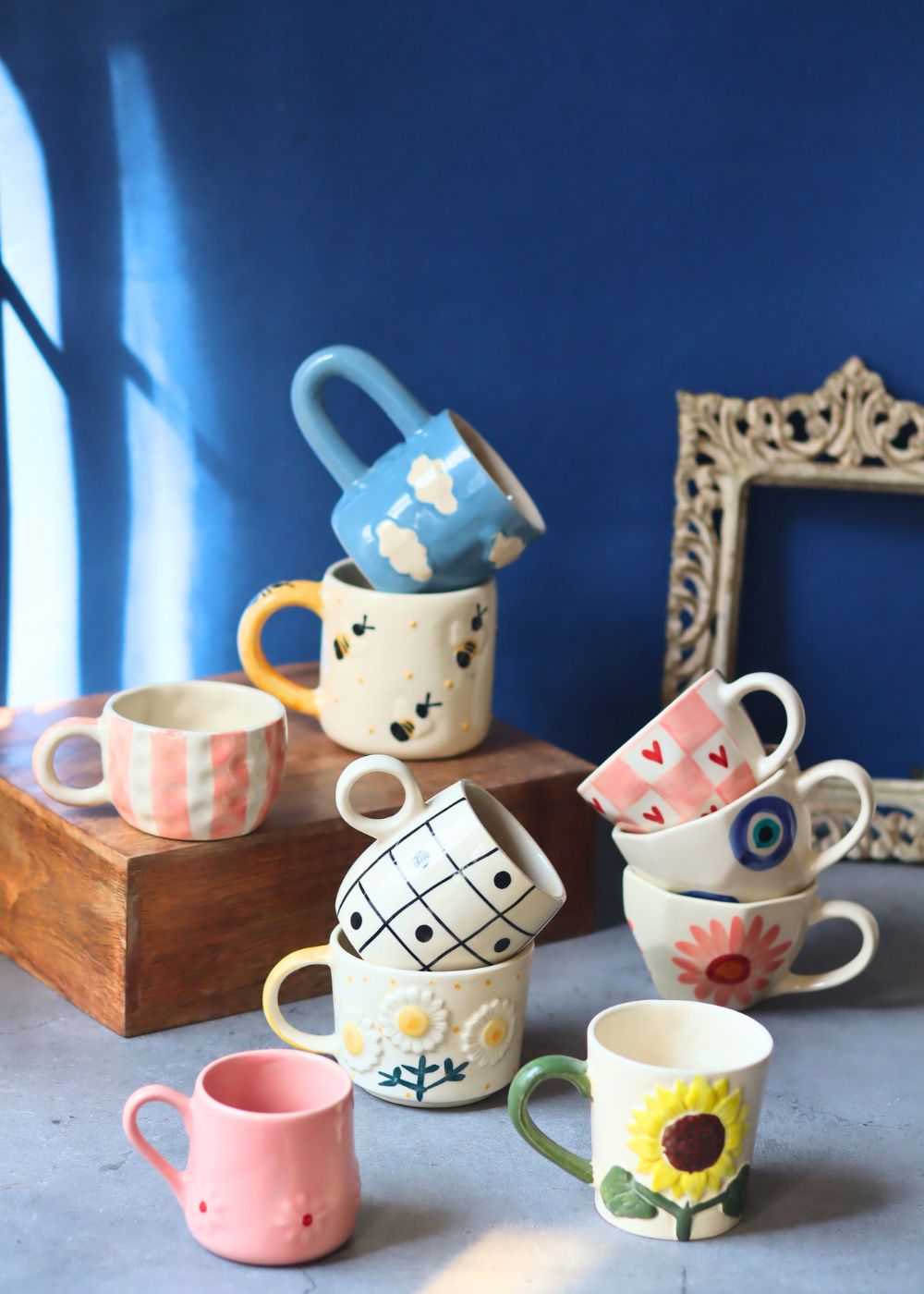 Handmade Set of 10 Bloom & Brew Mugs (for the price of 7)
