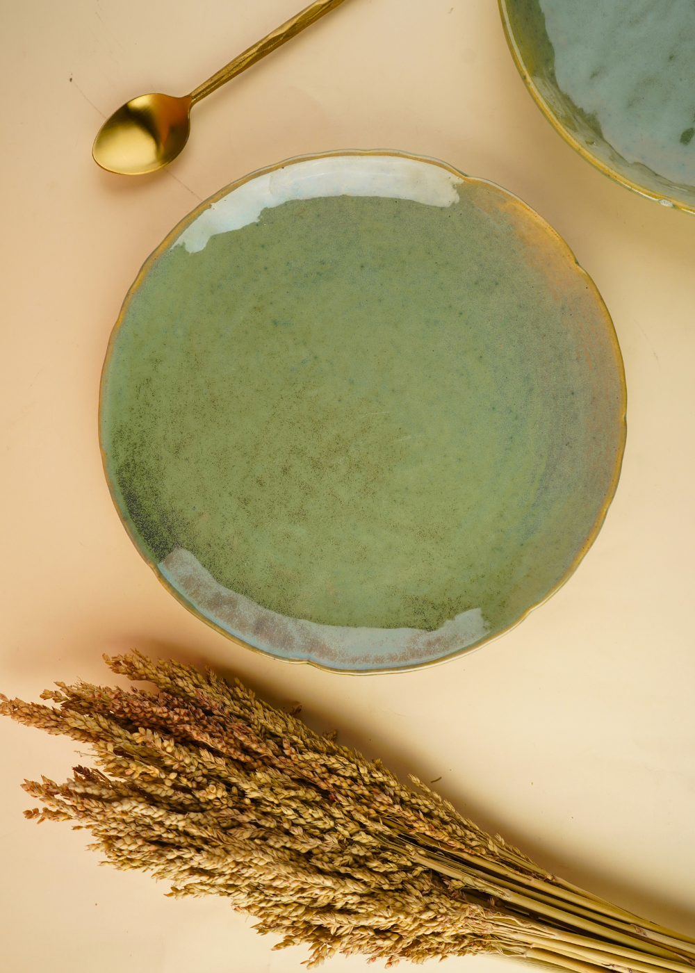 pistachio stoneware dinner plate with unique design 