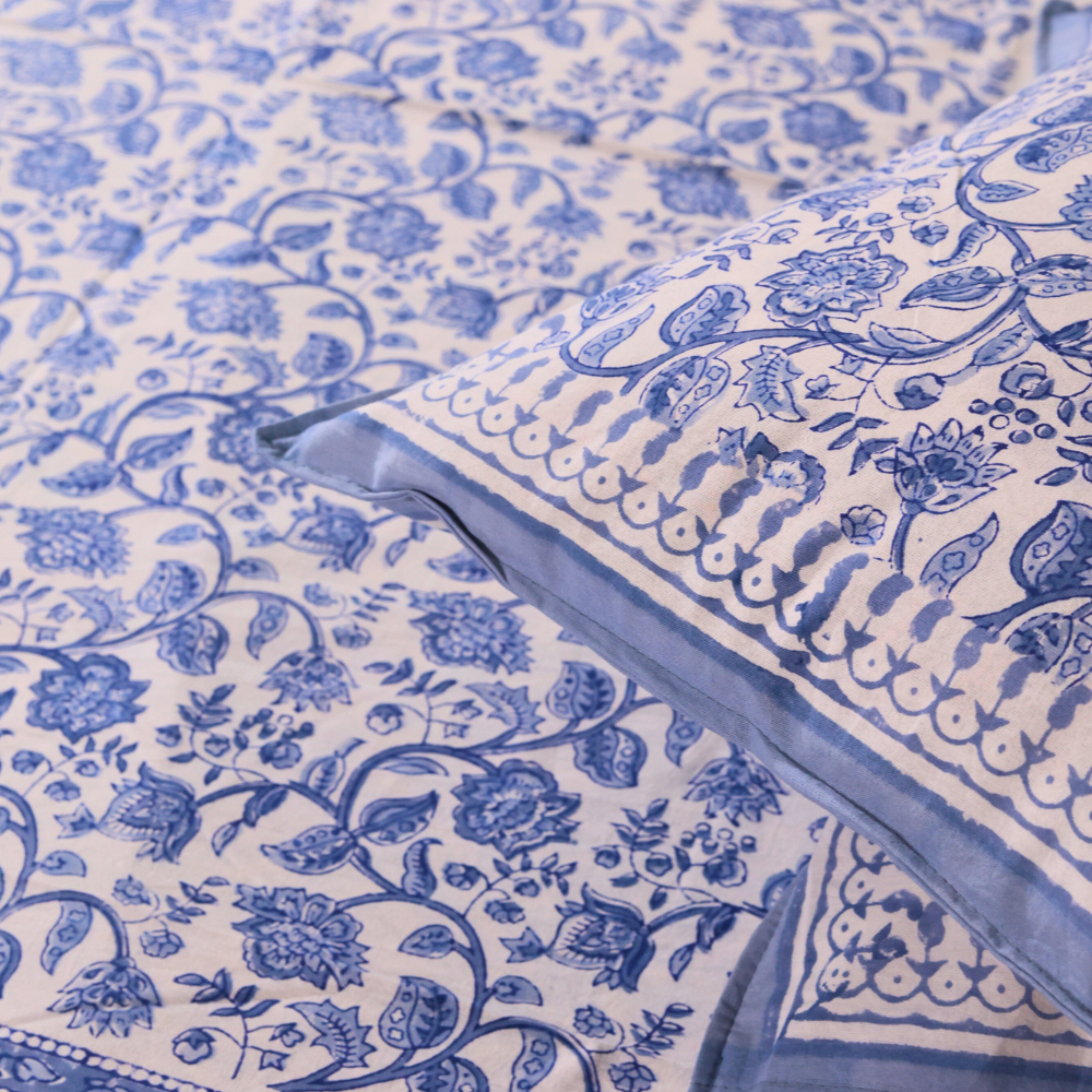 Blue and white paisley bedsheet