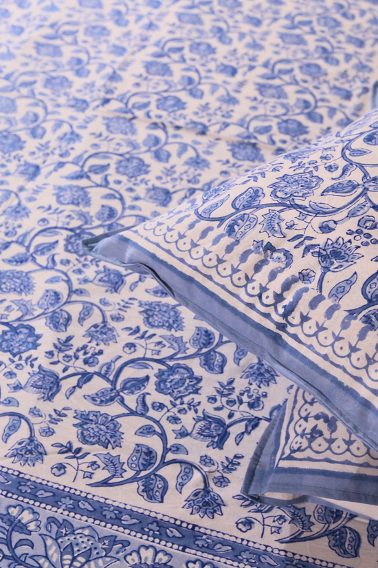 Blue and white paisley bedsheet
