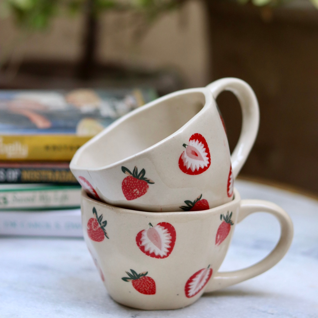 handmade strawberry mug made by ceramic 