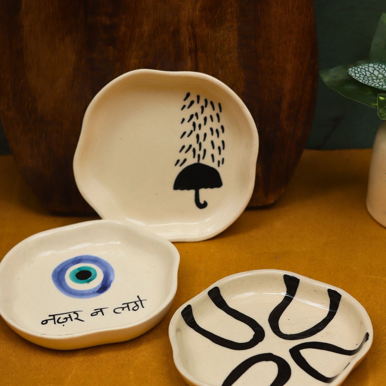 Handmade Nazar, Umbrella & Abstract Handmade Dessert Plate