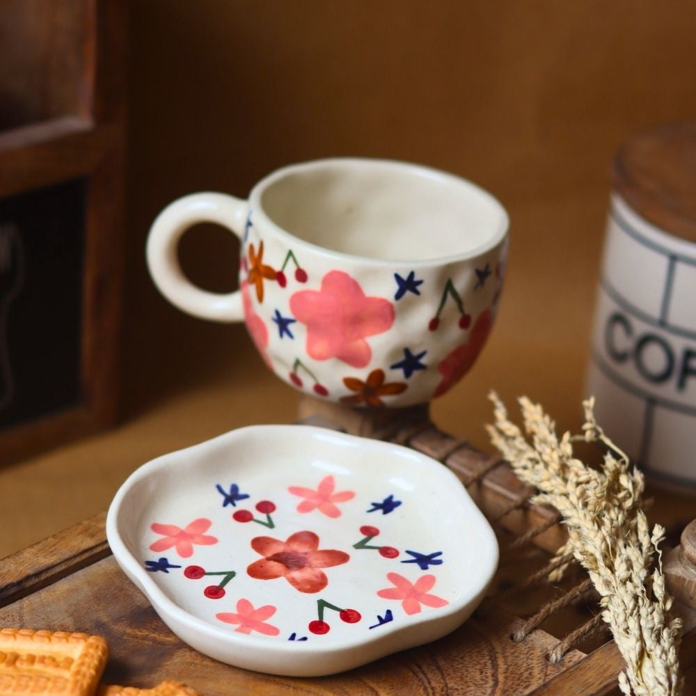 Handmade Bloom mug & Handmade dessert Plate