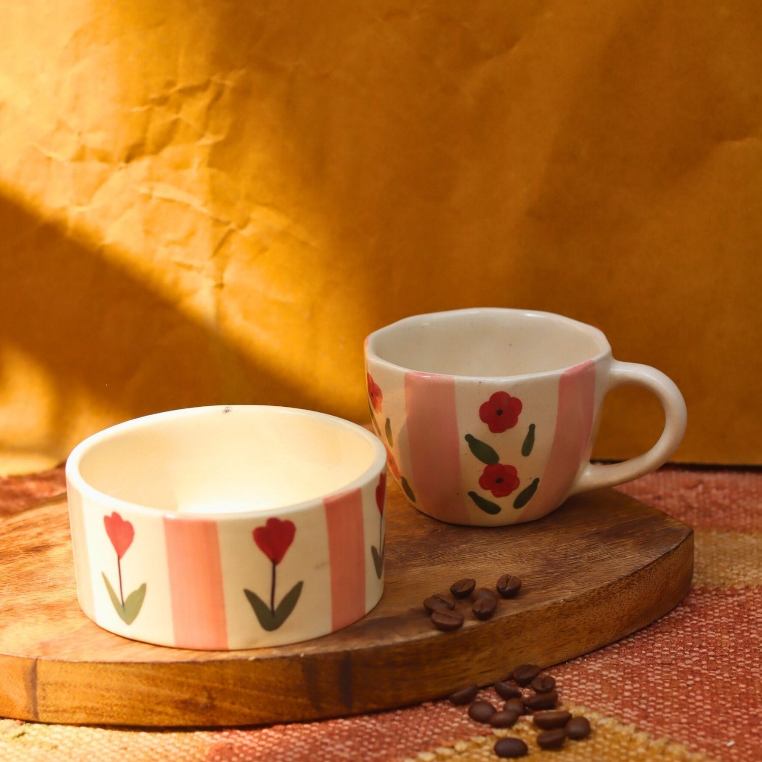 Set of 2 - Pastel tulip Mug & Bowl Combo made by ceramic