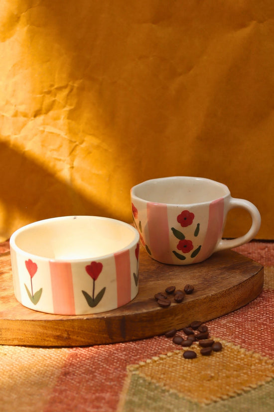 Set of 2 - Pastel tulip Mug & Bowl Combo made by ceramic