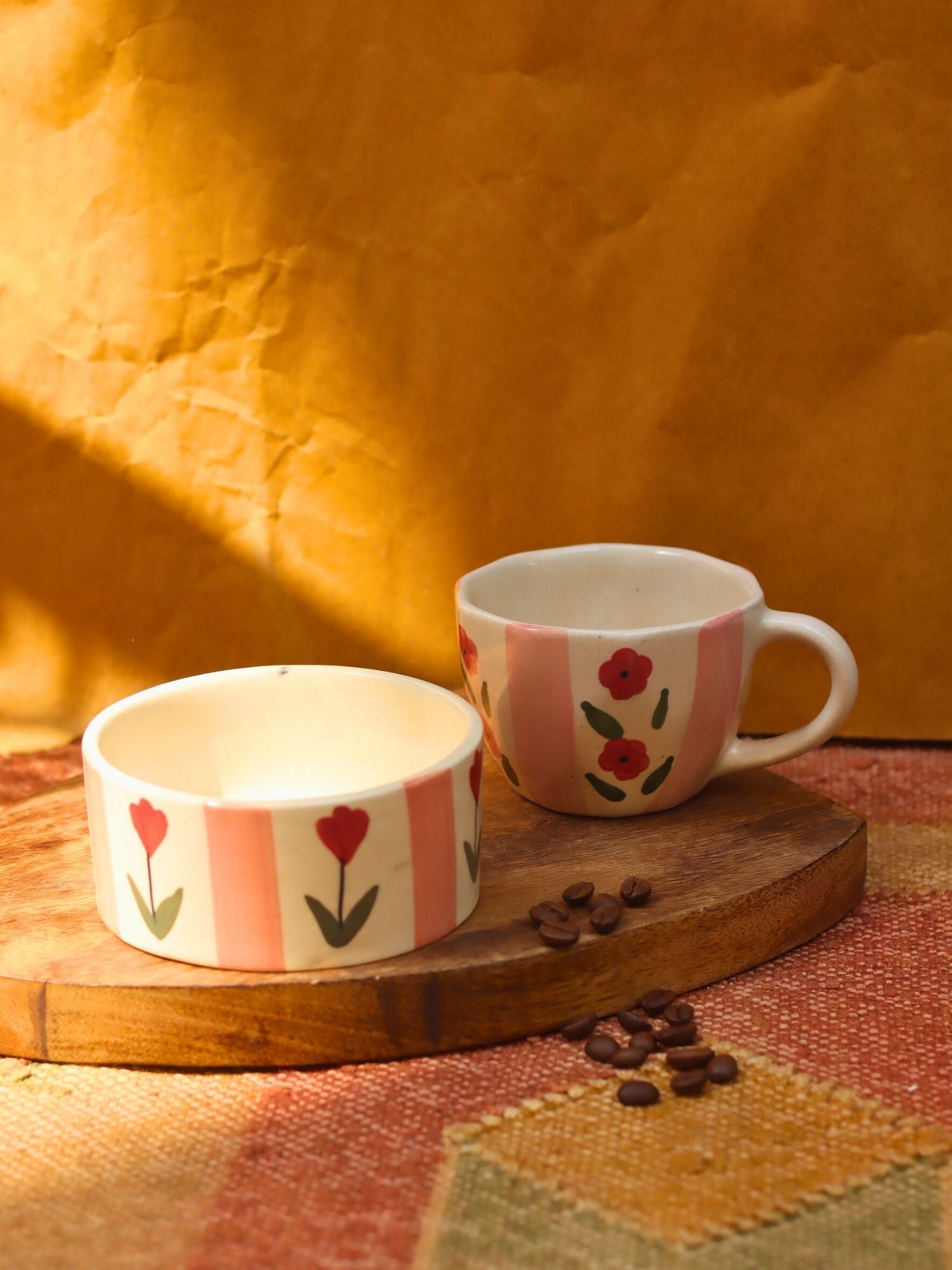 Set of 2 - Pastel tulip Mug & Bowl Combo made by ceramic