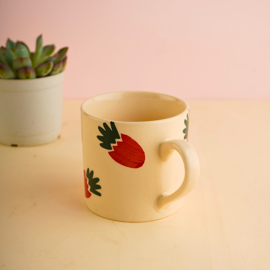 Handmade ceramic white red & green coffee mugs 