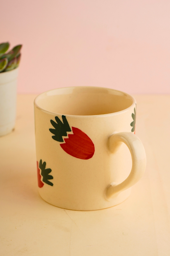 Handmade ceramic white red & green coffee mugs 