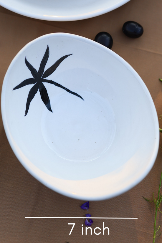 White & black leaf design bowl height & breadth
