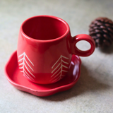 handmade red christmas tree mug & red dessert plate set of two combo