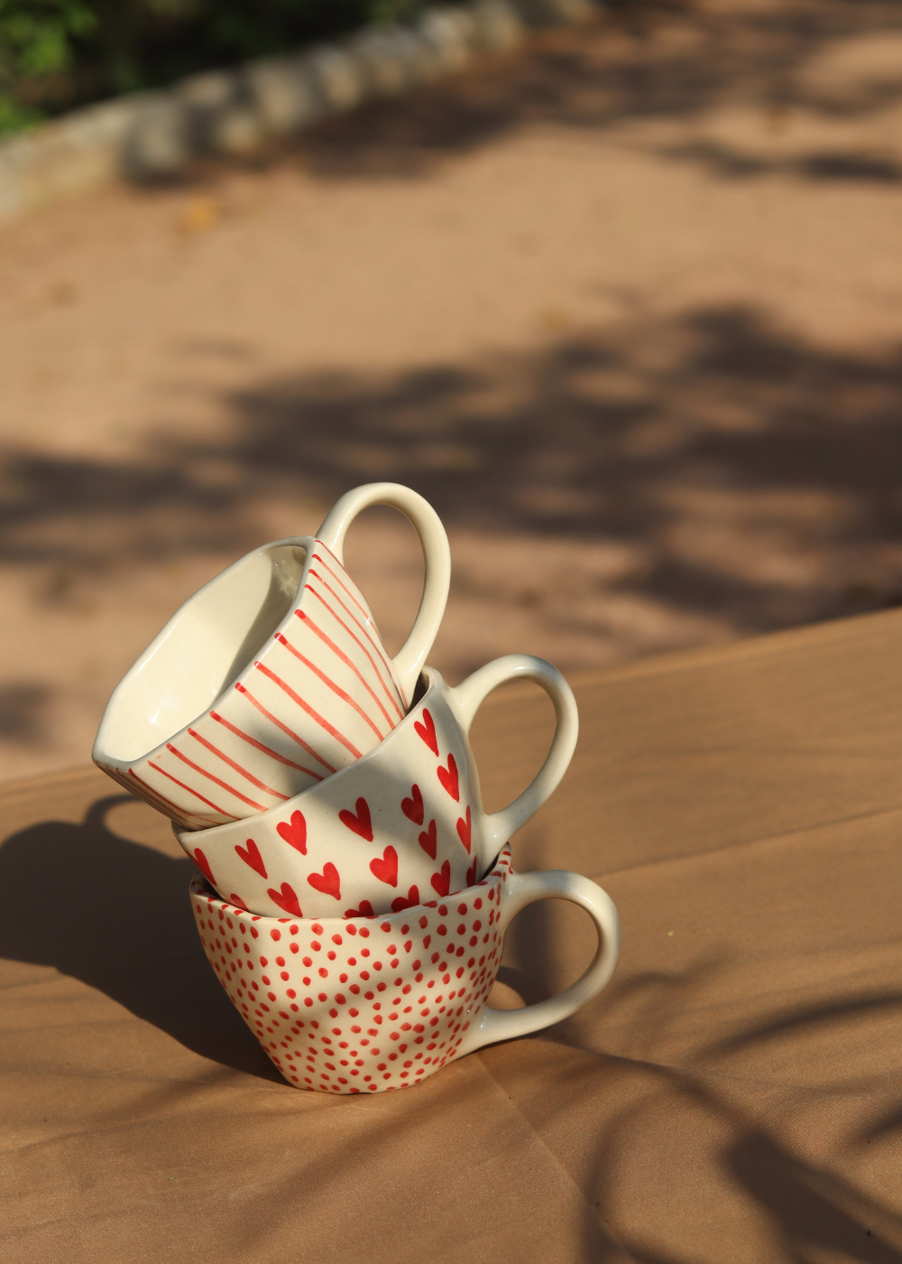 Red Polka, Lined and Heart Mug - Set of three made by ceramic