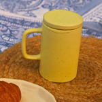 Ceramic yellow mug with lid