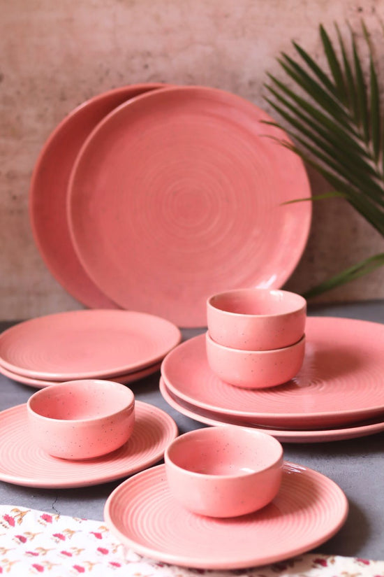 Set of 12 - Rosy Pink Dinner Set made by ceramic
