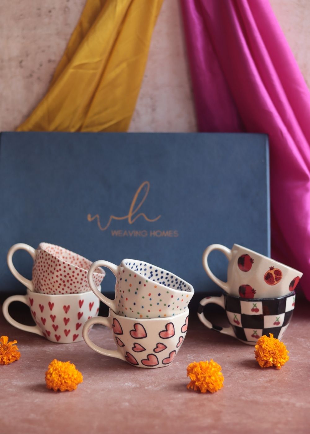 Set of 6 Heart Bliss Mugs (for the price of 5) Diwali Gift Box made by ceramic