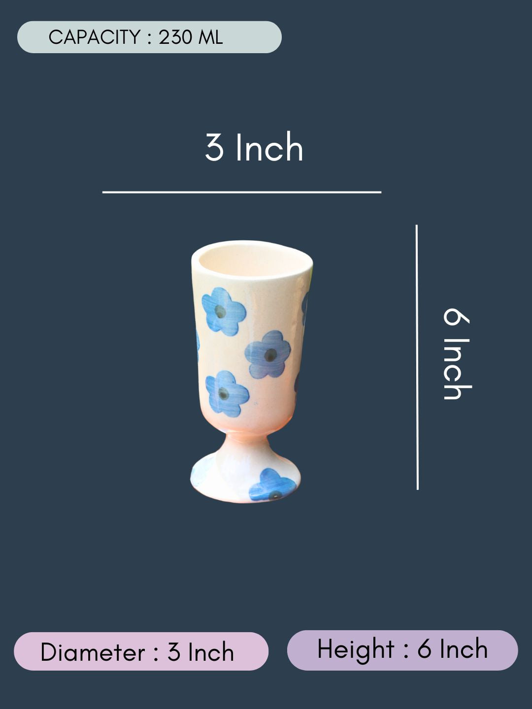 Blue Floral Wine Glass with size & fit