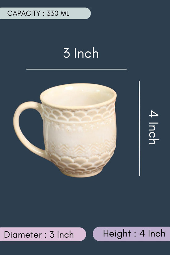 Pearl White Textured Coffee Mug with size & fit