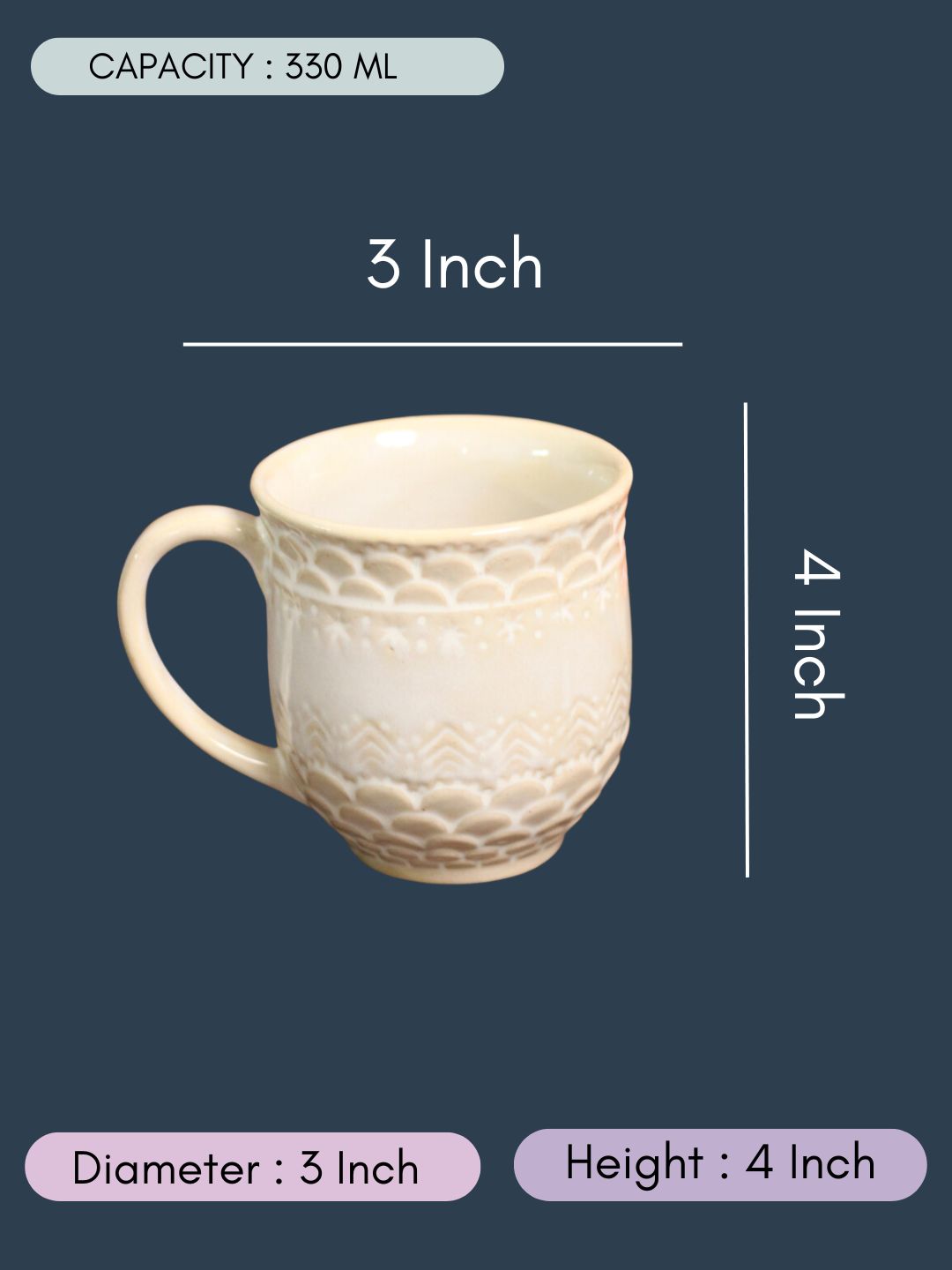 Pearl White Textured Coffee Mug with size & fit