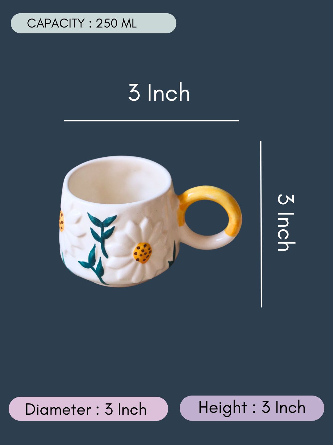 Daisy Bloom Mug with size & measurement